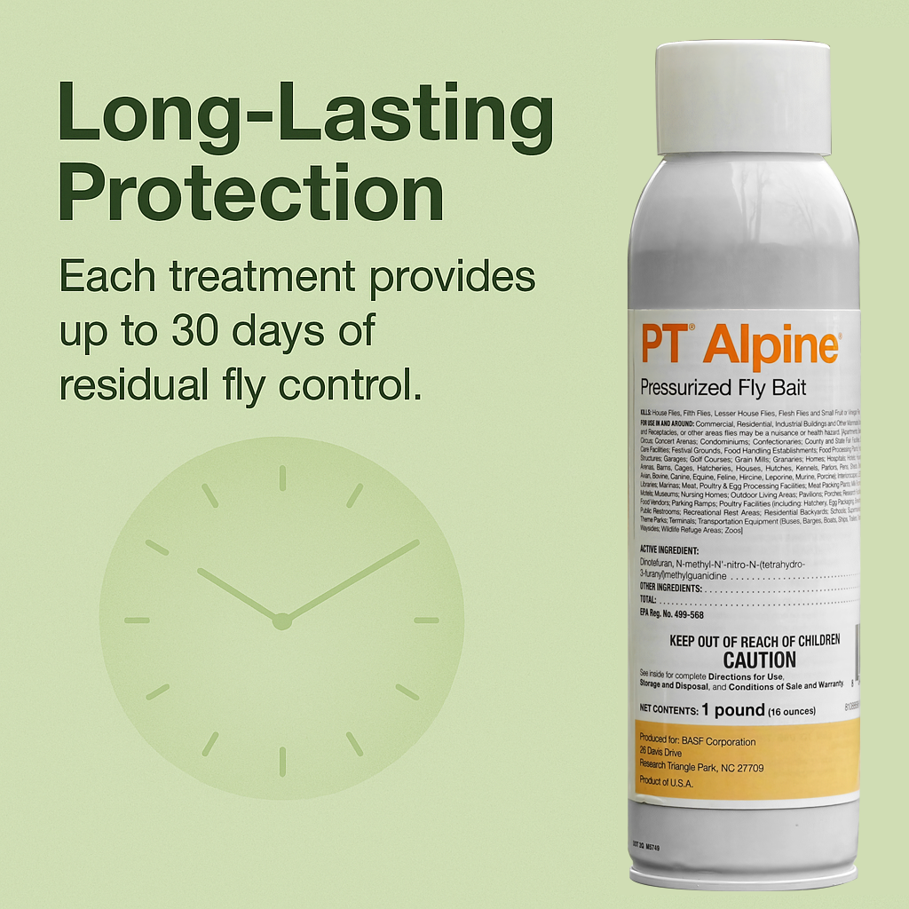 PT Alpine Pressurized Fly Bait Spray – 16 oz aerosol fly killer for fast knockdown and 30-day residual control