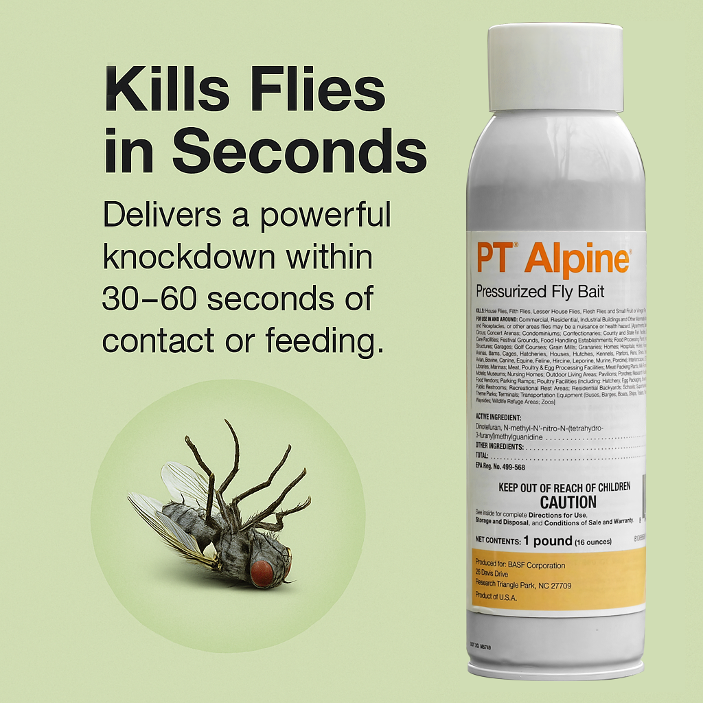 PT Alpine Pressurized Fly Bait Spray – 16 oz aerosol fly killer for fast knockdown and 30-day residual control